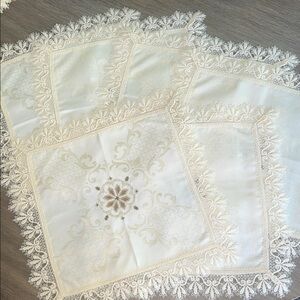 Elegant Cream Lace Table Mats or Napkins. Set of 12. 13x13 square.